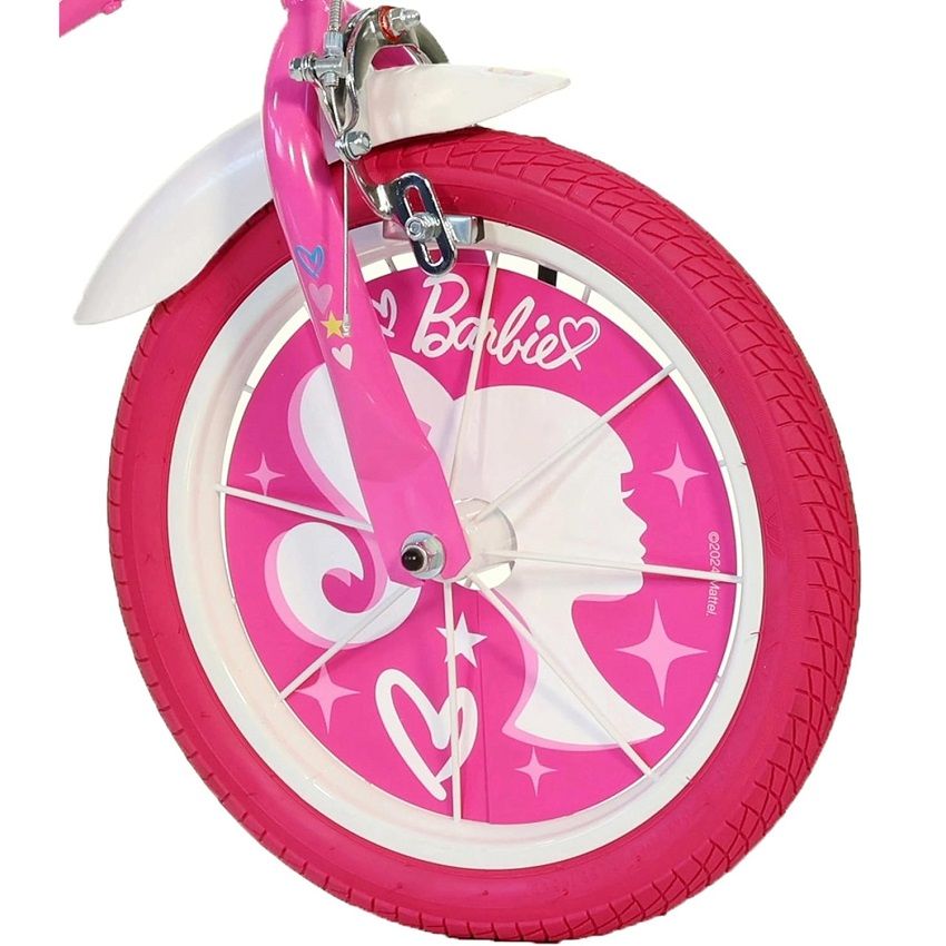 Детско колело с помощни колела Dino Bikes Barbie 14 инча – Премиум стоманен велосипед с помпащи гуми, две спирачки, преден кош и седалка за кукла (4-7 години)