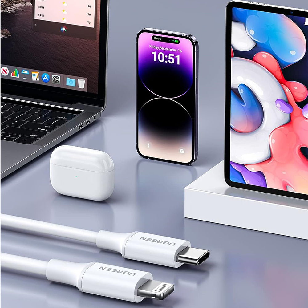 КАБЕЛ USB-C/Lightining MFI, 1М UGREEN - БЯЛ