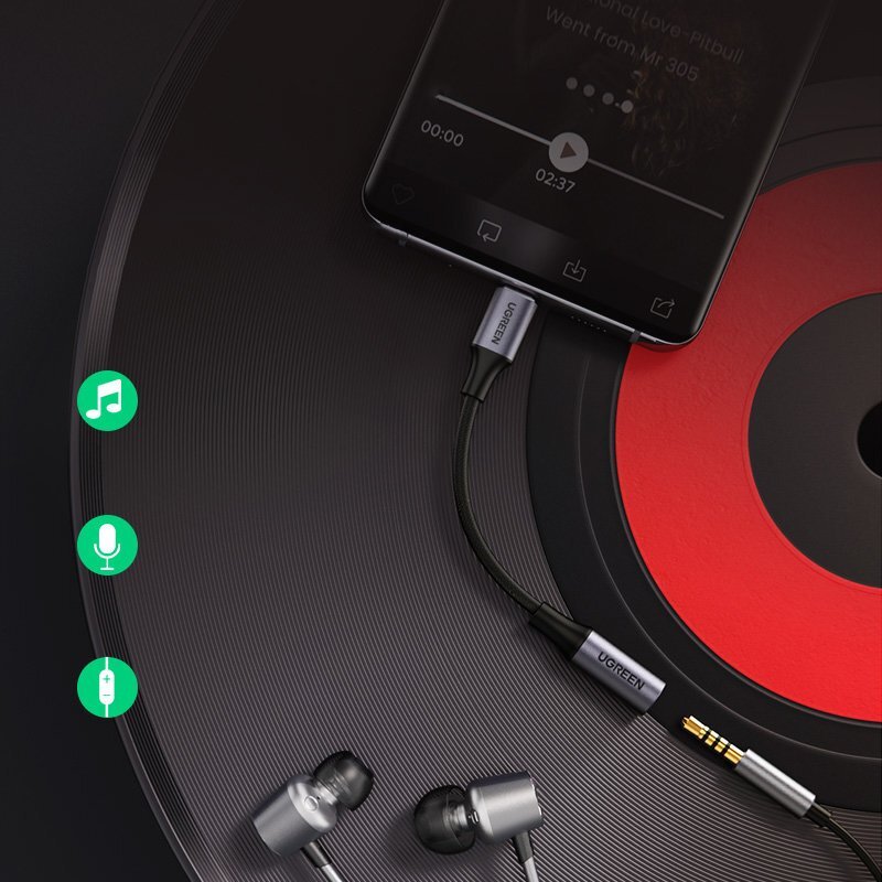 КАБЕЛ АДАПТЕР USB-C/3.5мм АУДИО 10СМ UGREEN - ЧЕРЕН