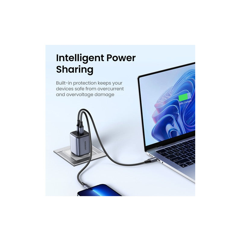 ЗАРЯДНО 220V 2xUSB-C, GaN, 45W, PD, NEXODE UGREEN