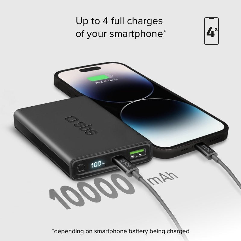 POWER BANK(ВЪНШНА БАТЕРИЯ)10000mAh,1xUSB C,1xUSB A,PD 20W,LCD SBS