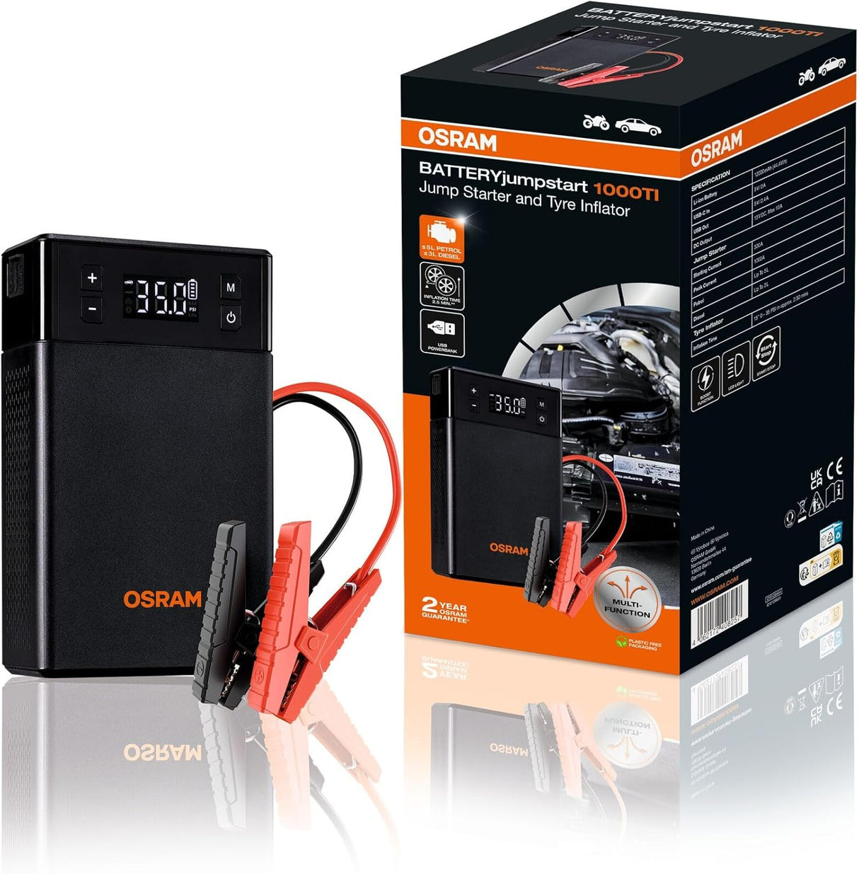 СТАРТЕР С ПОМПА И ФЕНЕР 5IN1 OJS020TI BATTERY START+INFLATE 1000TI OSRAM
