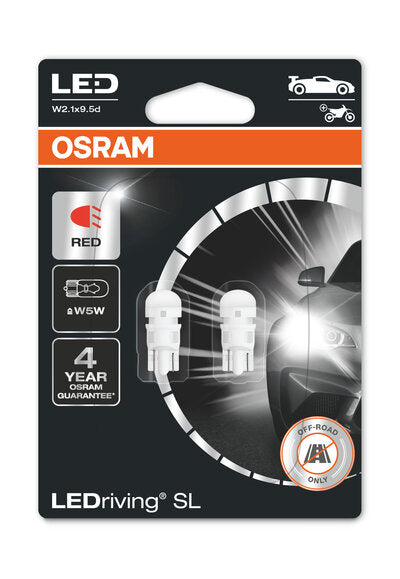 АВТОМОБИЛНА LED ЛАМПА T10 Червен 2825DRP-02B 12V W5W 6000K 1W W2.1X9.5D OSRAM