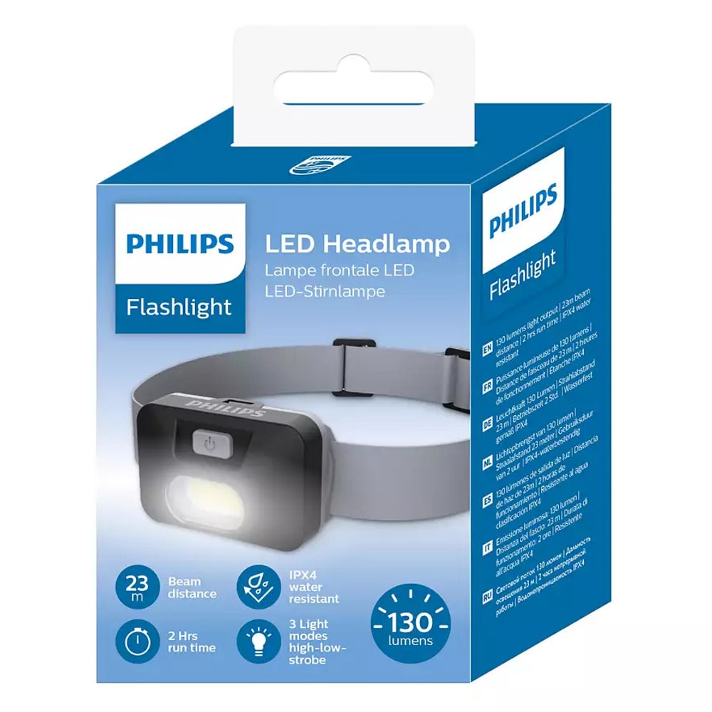 Челник LED Philips SFL1000H/10, LED Spot + COB, 130 lm, 3 режима, 23 м, IPX4, Включени батерии 3xAAA