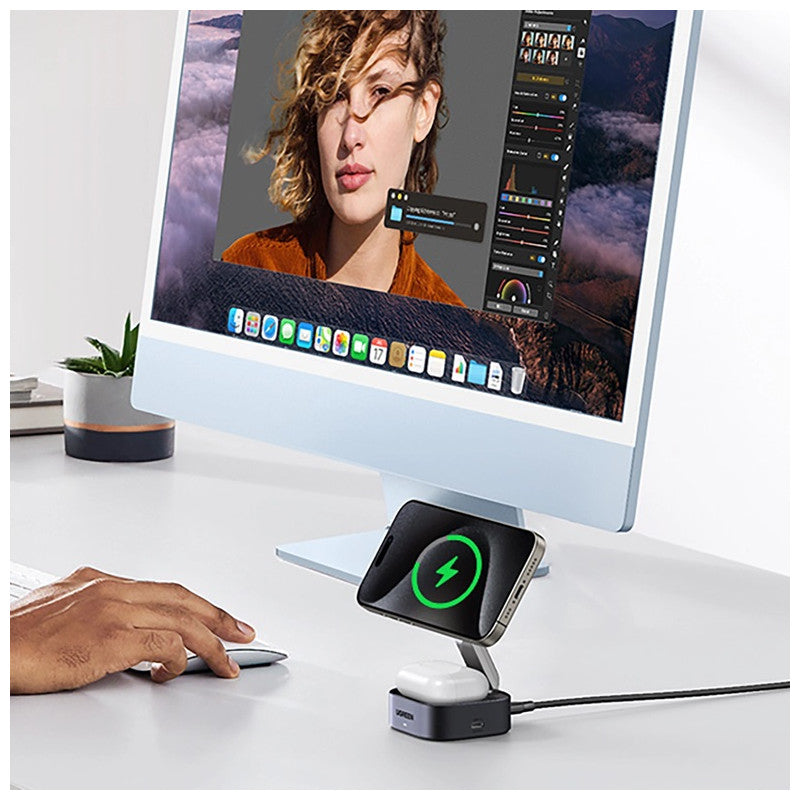 БЕЗЖИЧНО ЗАРЯДНО 3in1,МАГНИТ,15W/iOs W702 UGREEN