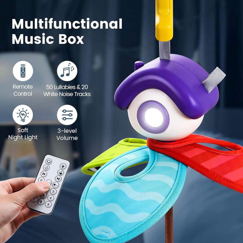 Бебешка музикална въртележка за кошара и количка Raya Toys Baby Crib Bell – Нежни мелодии, светлини и вълшебни сънища