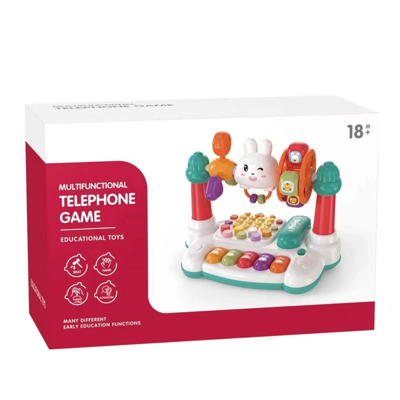 Детски мултифункционален интерактивен телефон Multifunctional Telephone Game – Образователна музикална играчка със светлини, пиано и звуци (18+ месеца)