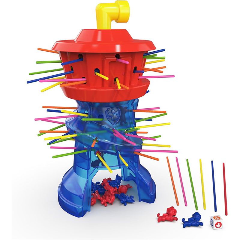 Настолна игра за сръчност Zynora Paw Patrol Dropple – Интерактивна семейна игра с кула, пръчици, зар и фигурки на спасителния патрул (4 години +)