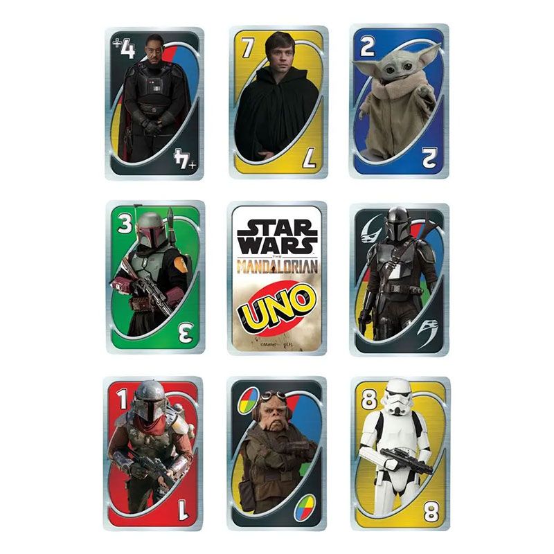 Колекционерска игра с карти Zynora UNO The Mandalorian – Динамична семейна игра с ексклузивни графики и специални правила от Междузвездни войни (7 години +)