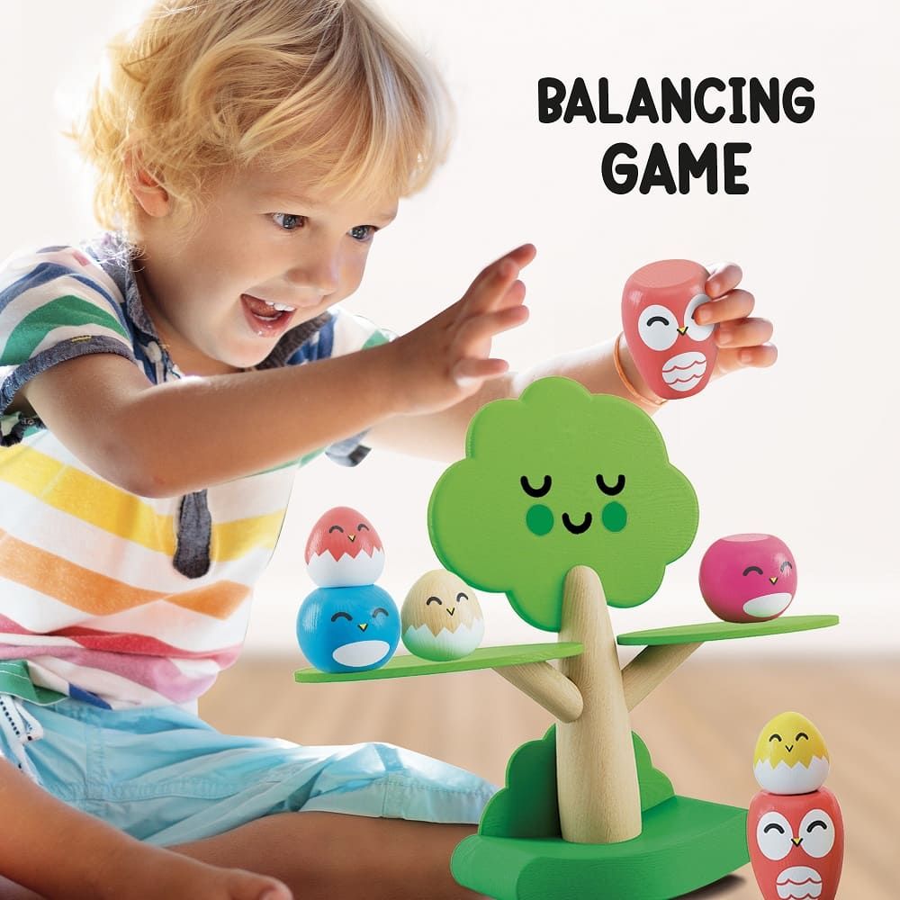 Дървена Монтесори игра за баланс Zynora Happy Birds с пъзел (60 части) – Образователна ЕКО играчка за фина моторика и логика (3 - 6 години)
