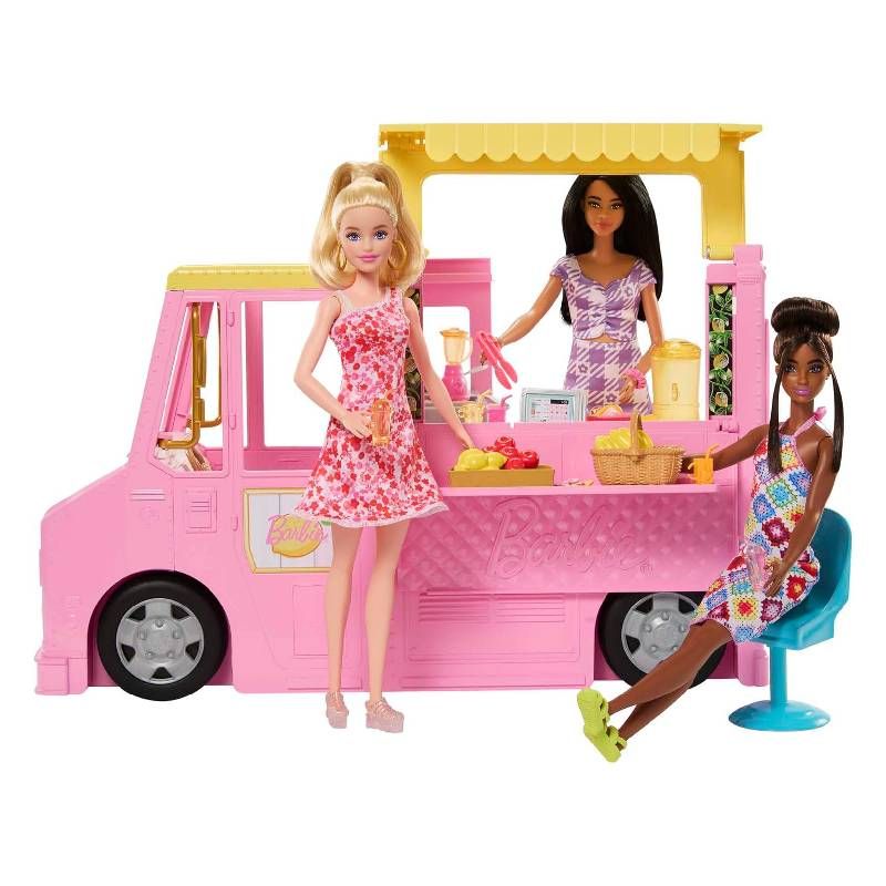 Детски трансформиращ се камион за лимонада Barbie® (Mattel) – Розов мобилен бар 2 в 1 с над 25 тематични аксесоара и зона за хранене (3+ години)