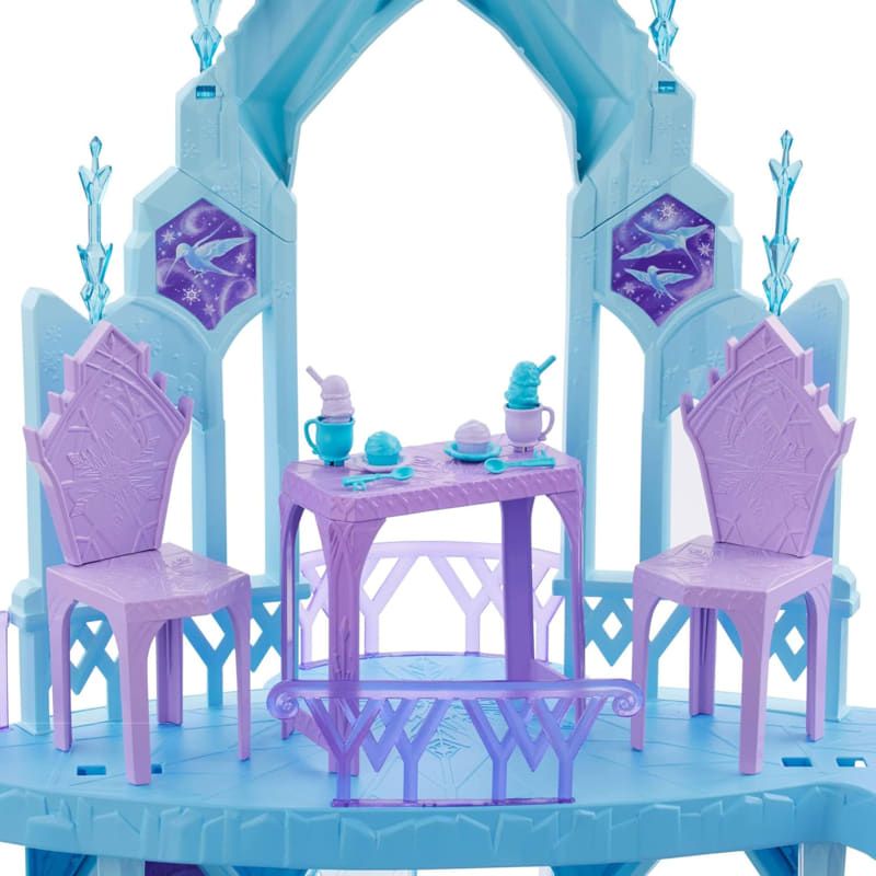 Огромен интерактивен замък за кукли Disney Frozen Леденият дворец на Елза – Снежен замък с фигурка Олаф и 21 кралски аксесоара (150 см)
