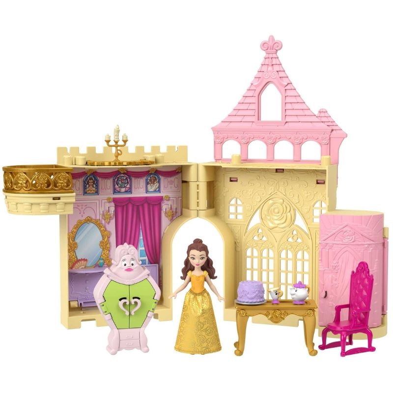 Сгъваем куклен затвор-замък Disney Princess Замъкът на Бел (Belle) с вградена дръжка и 5 вълшебни фигурки