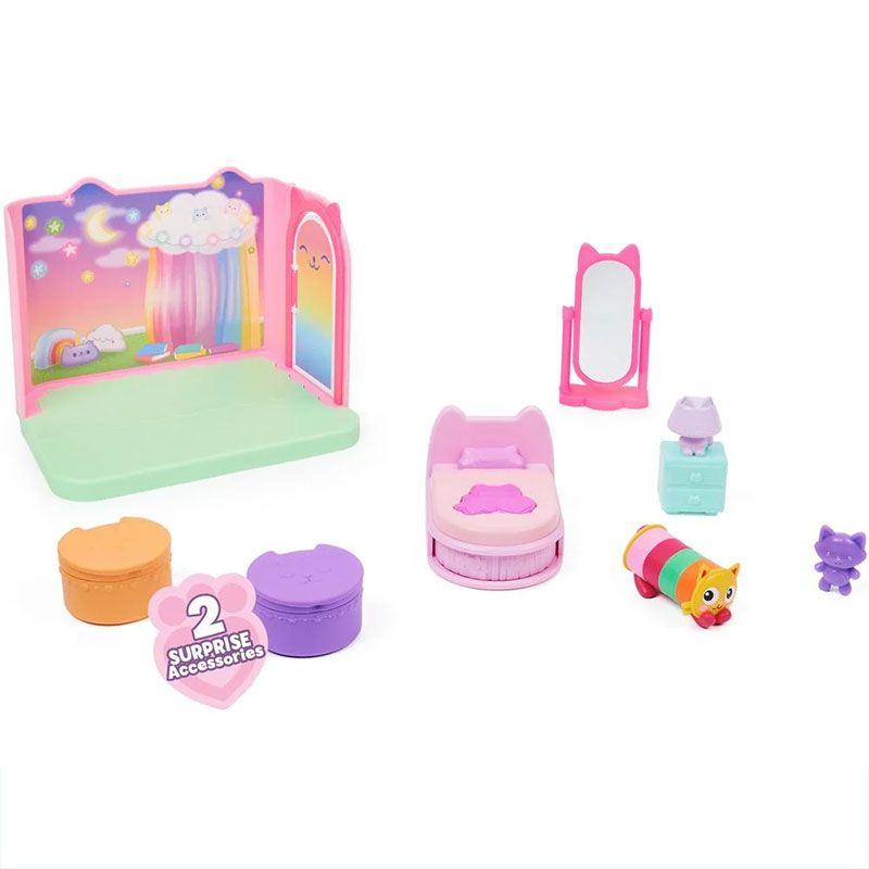 Луксозен детски игрален комплект Gabby's Dollhouse: Спалнята на Pillow Cat (Sweet Dreams Bedroom) с трансформиращо се легло и изненади (3+ години)