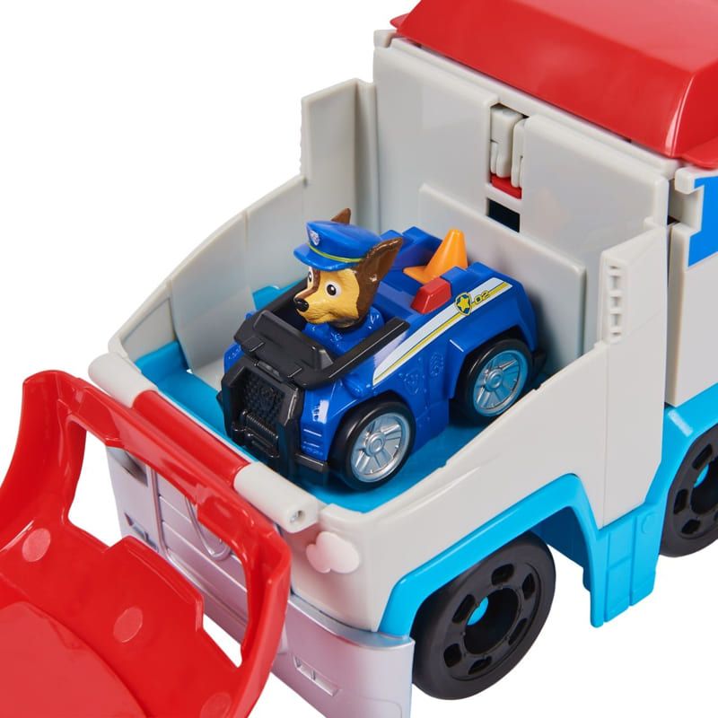 Детски трансформиращ се камион-рампа PAW Patrol (Spin Master) – Голям спасителен автомобил с фигурка на Чейс и мини патрулка (3+ години)
