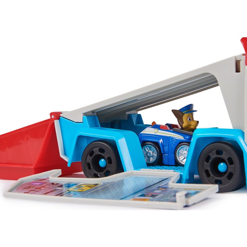 Детски трансформиращ се камион-рампа PAW Patrol (Spin Master) – Голям спасителен автомобил с фигурка на Чейс и мини патрулка (3+ години)