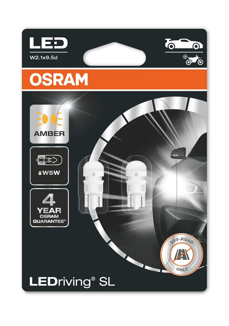 АВТОМОБИЛНА LED ЛАМПА T10 Жълт 12V 2827DYP-02B W5W 6000K 1W W2.1X9.5D OSRAM