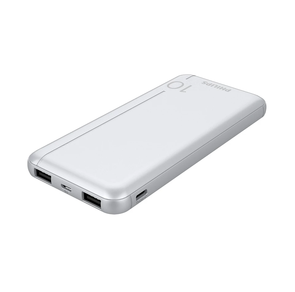 БЪРЗ POWER BANK(ВЪНШНА БАТЕРИЯ) 10 000mAh DLP1810NV PHILIPS - СРЕБРИСТО