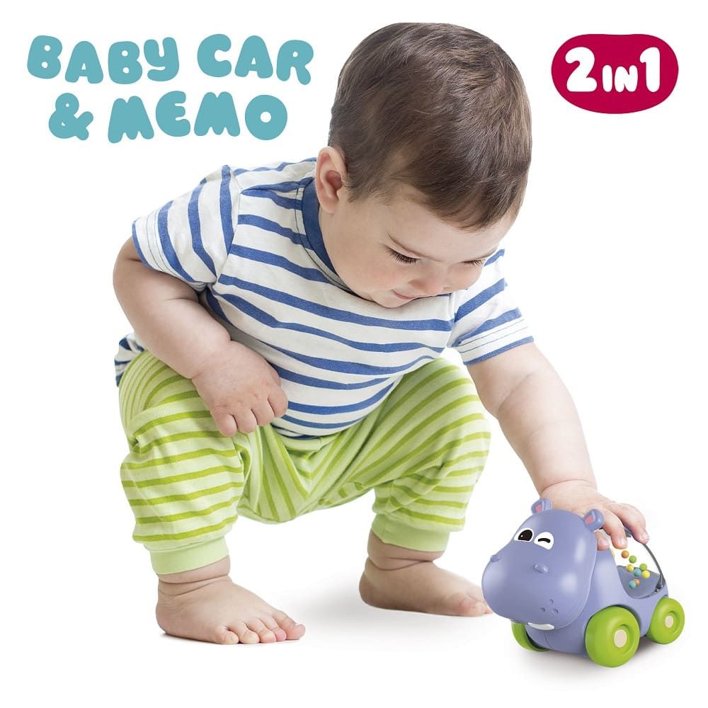 Бебешки образователен комплект Lisciani Carotina Baby: Hippo Car & Memo – Интерактивна количка-хипопотам и първа мемо игра с карти за памет (1-4 години)