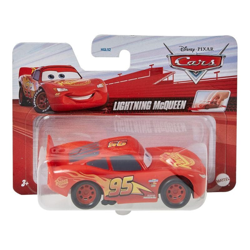 Детска състезателна количка Disney Pixar Cars: Pull-Back Lightning McQueen – Оригинален автомобил Светкавицата Маккуин в голям мащаб 1:43 с инерционен механизъм (3+ години)