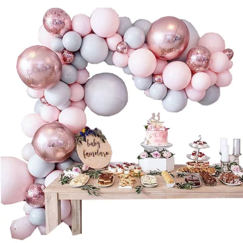 Парти комплект за бебешко тържество Zynora Baby Celebration – Луксозна арка от 105 броя латексови балони за Baby Shower, Погача и Раждане