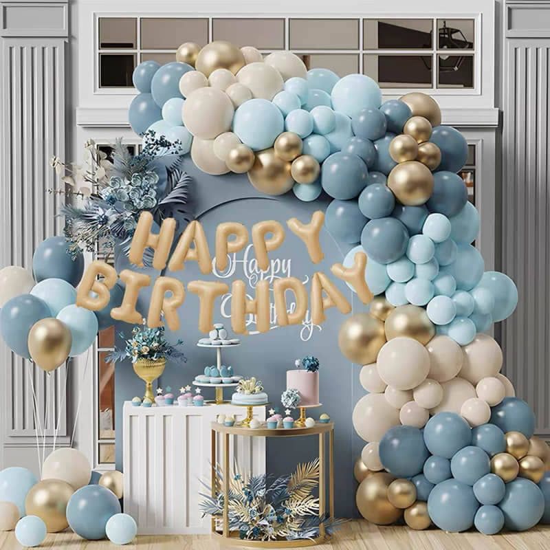 Комплект балони за момче Zynora Baby & Boy Party – 120 броя премиум латексови балони за парти арки, гирлянди, рожден ден и бебешки празненства