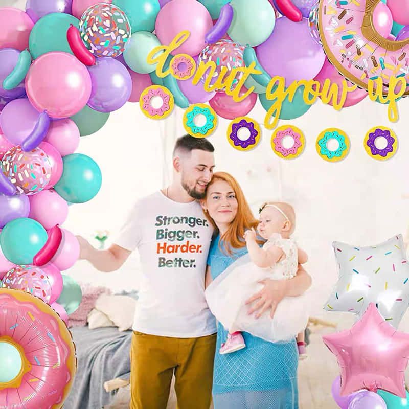 Комплект балони за украса Zynora Donut Party – 120 броя пастелни и фолиеви балони Поничка за арки, гирлянди и детски рождени дни