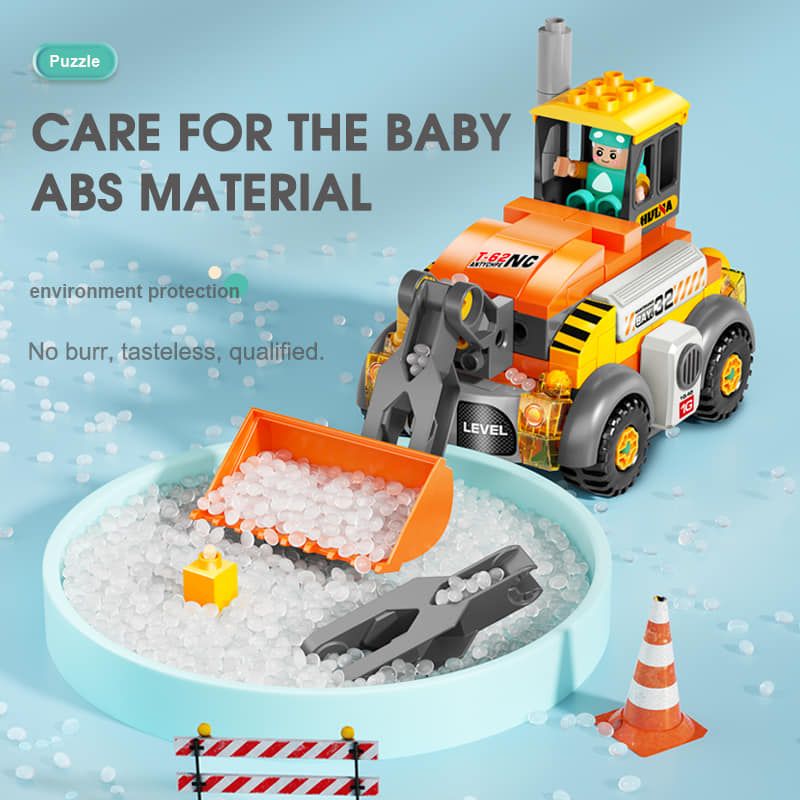 Детски образователен конструктор 6в1 Feelo Construction Vehicles – Трансформиращи се строителни машини, мега робот и детска отвертка (141 едри части)