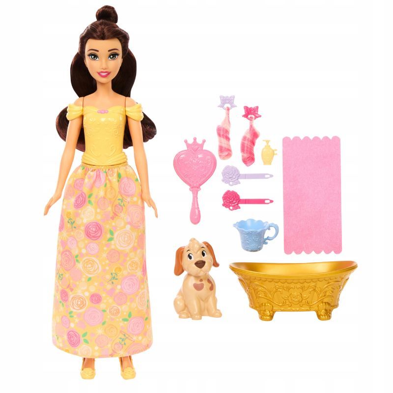 Детски игрален комплект Disney Princess Бел (Belle) с кученце за баня и Color Change ефект
