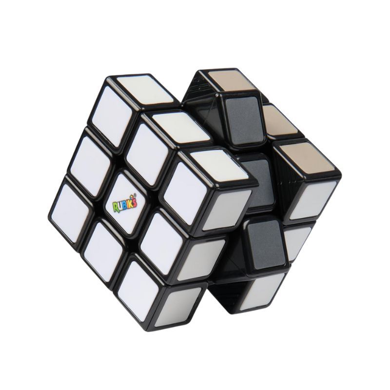 Колекционерски куб на Рубик Zynora Rubik’s Wednesday Кубче 3x3 – Логически пъзел в нюанси на сивото с декоративна стойка Ръката „Thing“ (8 години +)