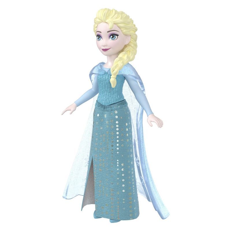 Детска мини модна кукла Disney Frozen Елза (Elsa) от Mattel – Джобна принцеса за приключения в движение (9 см)