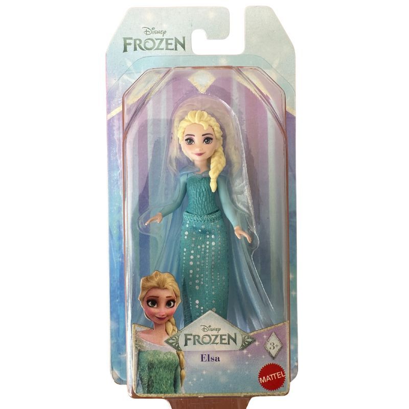 Детска мини модна кукла Disney Frozen Елза (Elsa) от Mattel – Джобна принцеса за приключения в движение (9 см)