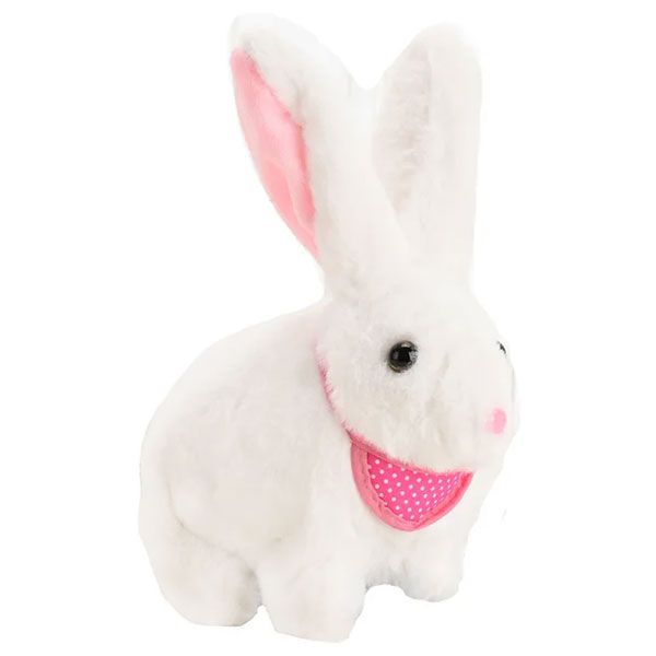 Детско интерактивно плюшено зайче Zynora Hopping Bunny – Анимирано зайче с ходене, мърдащи ушички, LED светлини и музика (18 см, 3+ години)