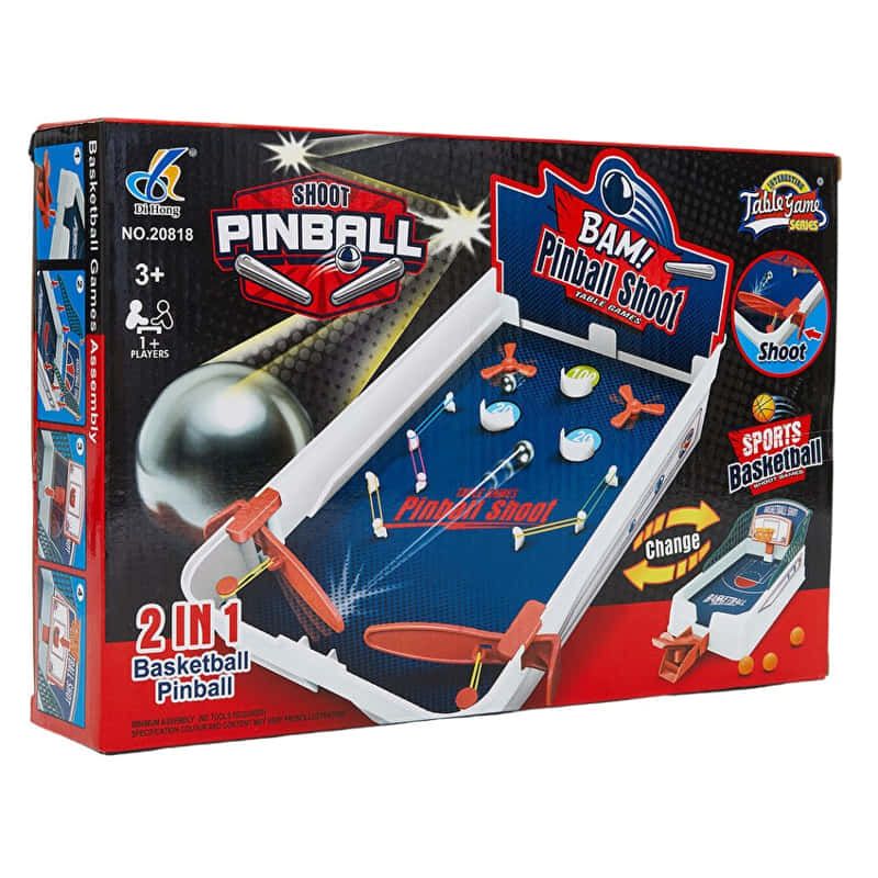 Мултифункционална аркадна игра 2 в 1 Zynora Basketball & Pinball – Трансформираща се настолна игра с флипери, баскетболен кош и изстрелващ механизъм (3 години +)