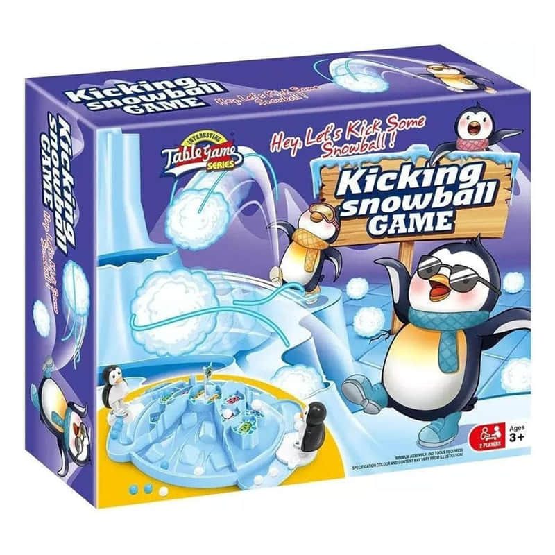 Детска настолна игра Zynora Kicking Snowball – Екшън ледена арена с изстрелващи пингвини и снежни топки за двама играчи (3+ години)