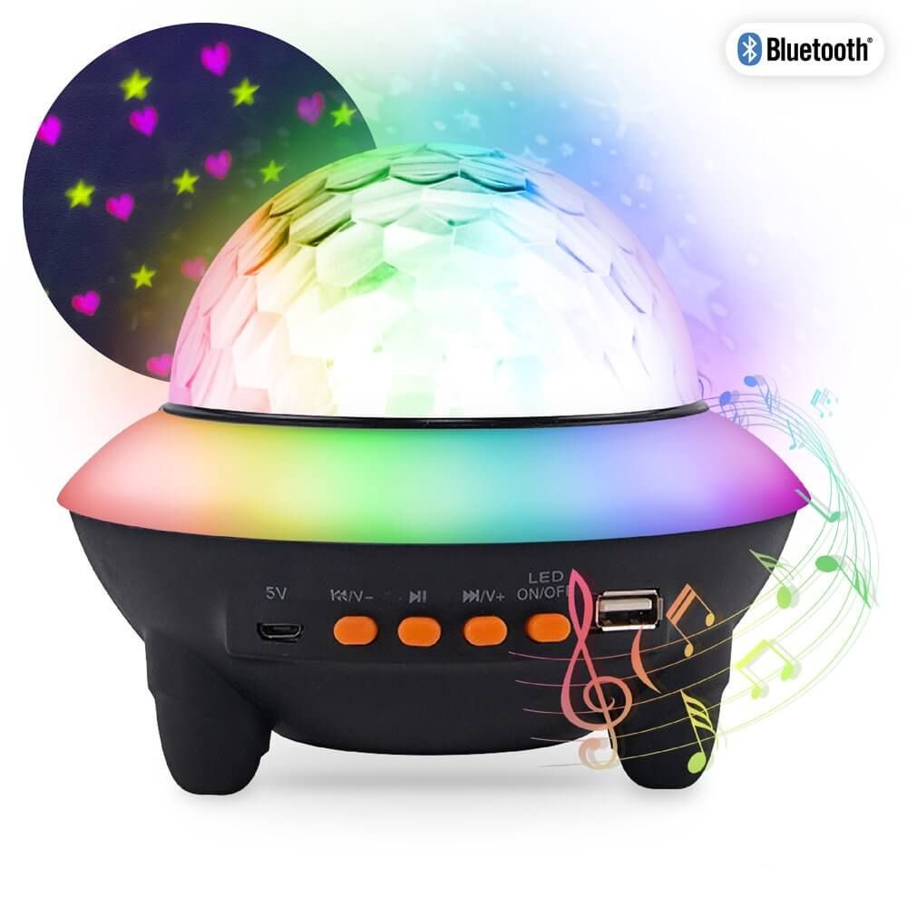 Парти Bluetooth високоговорител UFO със светлинни ефекти Zynora UFO Light Show – Преносима тонколона с диско проектор, 2000 mAh батерия, USB и дистанционно управление