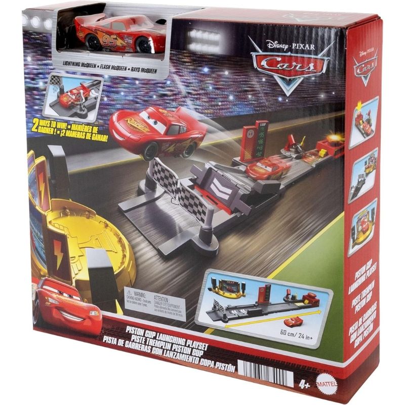 Детски игрален комплект Disney Pixar Cars: Състезание за Купата на Пистън – Интерактивна писта (60 см) с изстрелвачка, рампа и количка Светкавицата Маккуин (4+ години)