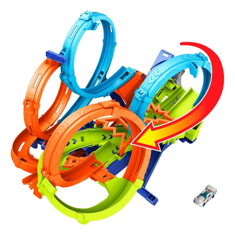 Детска писта Hot Wheels Action: 4-Loop Crash-Out – Епичен комплект с 4 лупинга, зона за сблъсък и количка от поредицата Let's Race по Netflix (5+ години)