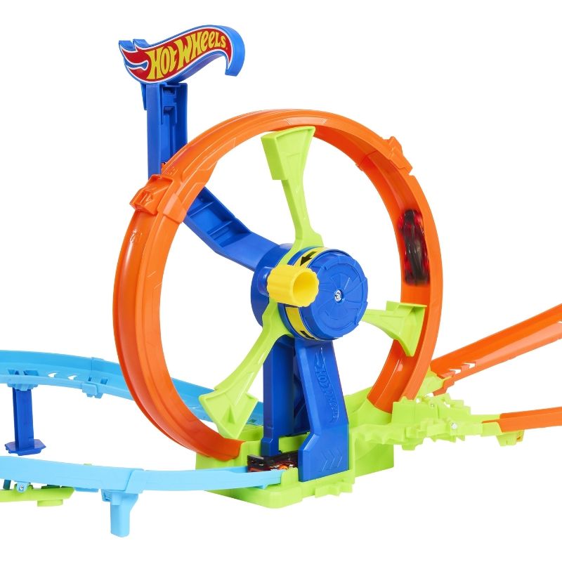 Детска писта Hot Wheels Action: Rapid Launch & Loop – Преносим каскадьорски комплект с манивела, лупинг, зона за сблъсък и количка (4+ години)