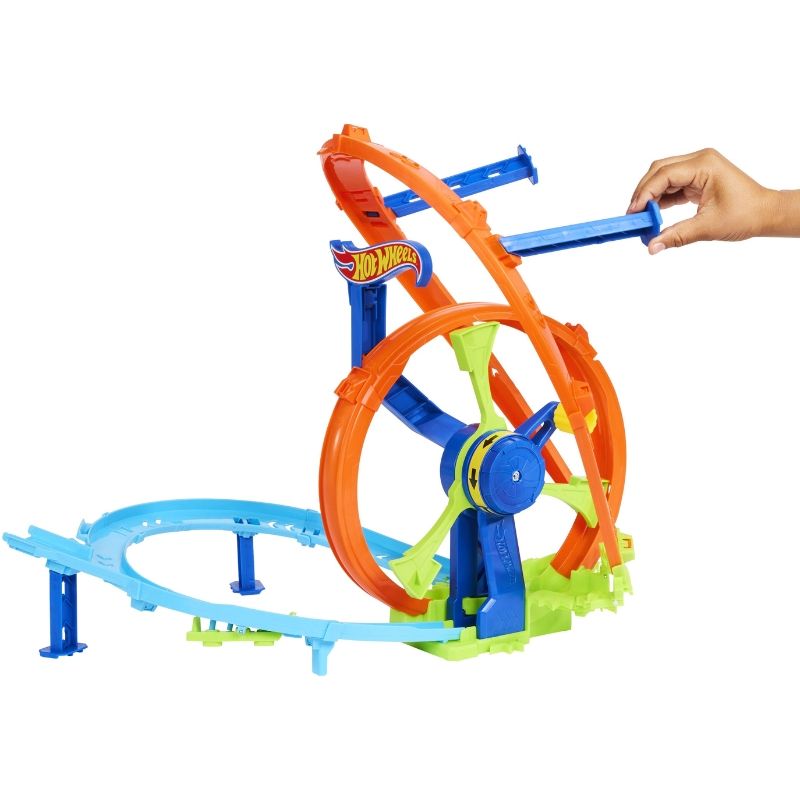 Детска писта Hot Wheels Action: Rapid Launch & Loop – Преносим каскадьорски комплект с манивела, лупинг, зона за сблъсък и количка (4+ години)