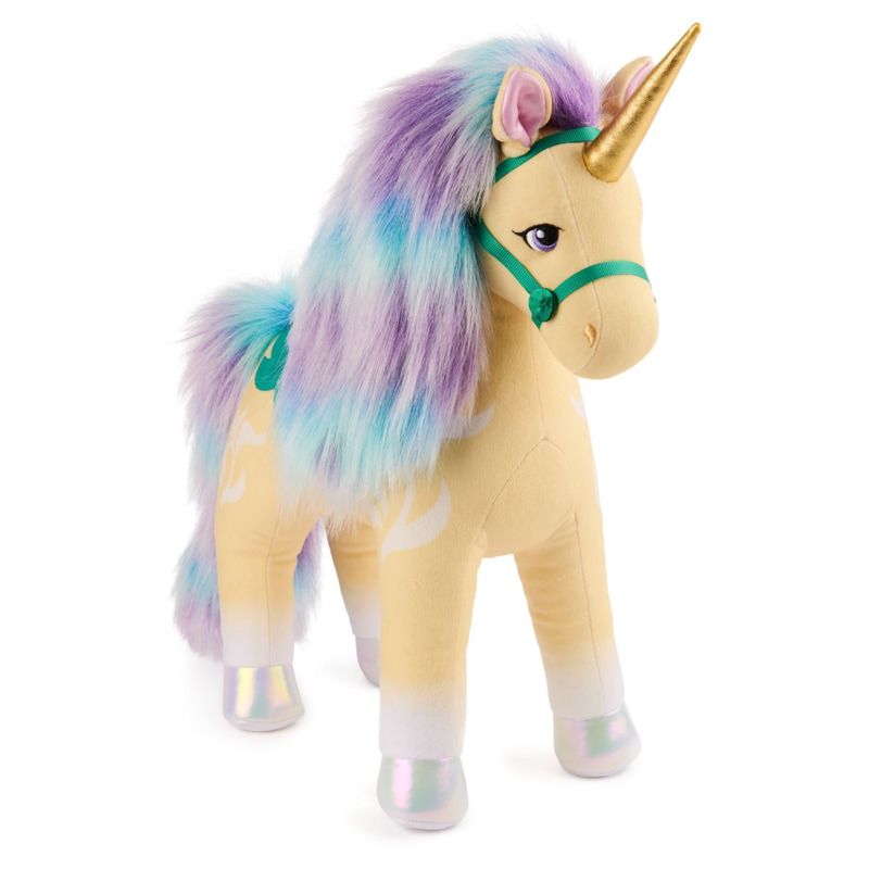 Голяма плюшена играчка Еднорог Лийф Spin Master Unicorn Academy – Вълшебен растителен еднорог Лийф с лилава грива (38 см)
