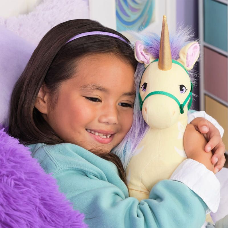 Голяма плюшена играчка Еднорог Лийф Spin Master Unicorn Academy – Вълшебен растителен еднорог Лийф с лилава грива (38 см)