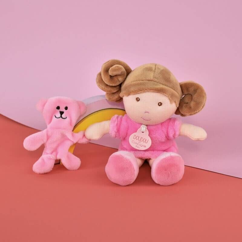 Луксозна бебешка плюшена кукла в подаръчна кутия Doudou Rose – Премиум първа кукла за гушкане със сладко мече (21 см)