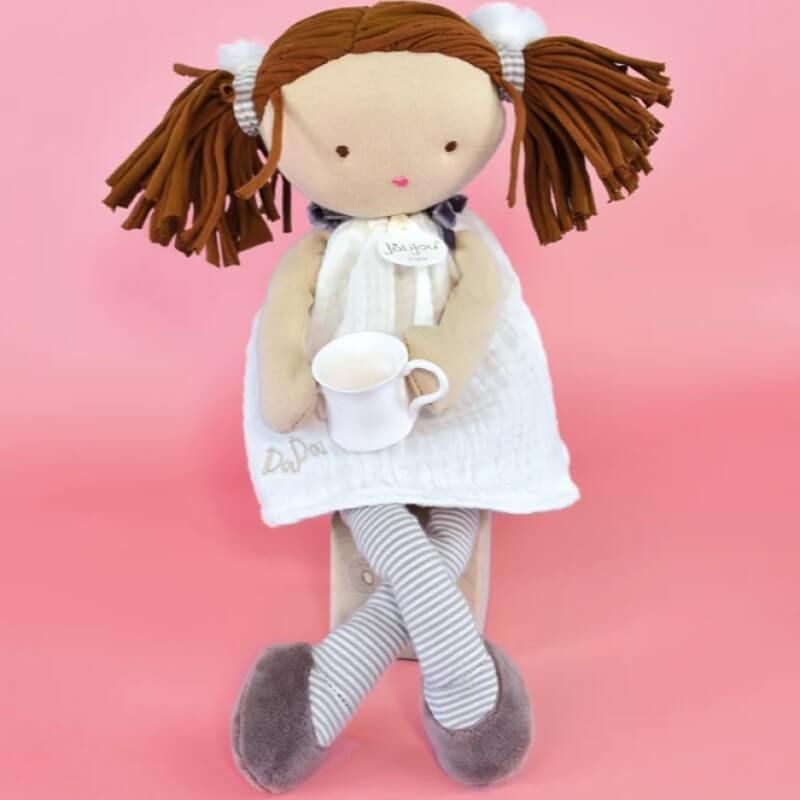 Луксозна бебешка плюшена кукла в подаръчна кутия Doudou Nina – Премиум първа кукла от памучен муселин (30 см)