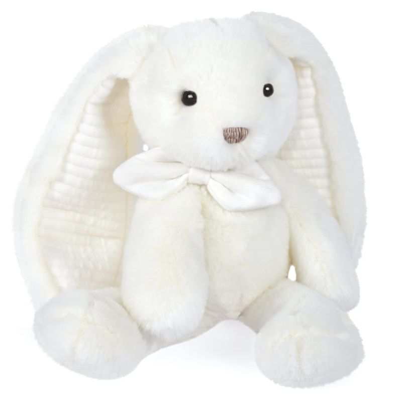 Луксозно бебешно плюшено зайче в подаръчна кутия Doudou Preppy Chic – Премиум френска играчка за гушкане с детайли от релефен джърси плат (30 см)