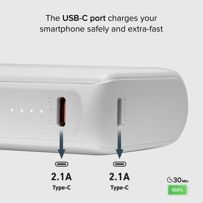 POWER BANK 10 000mAh,2xUSB-C,1xUSB A,10W, SBS - БЯЛ