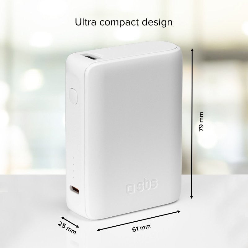 POWER BANK 10 000mAh,2xUSB-C,1xUSB A,10W, SBS - БЯЛ