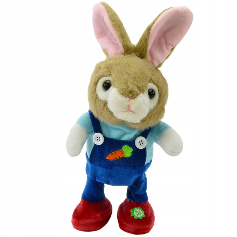Детско интерактивно плюшено зайче Zynora Dancing & Repeating Bunny – Танцуващо зайче със сини дрехи, повтаряне на думи, ходене и 30 поп песни (26 см, 3+ години)