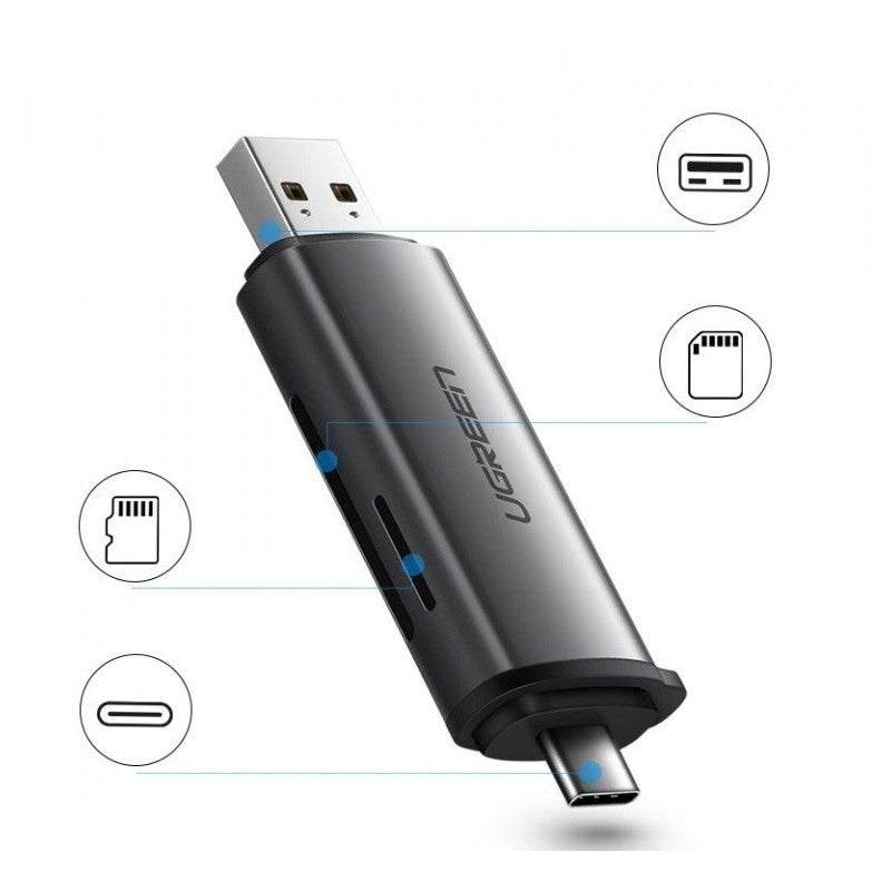 ЧЕТЕЦ ЗА КАРТИ CM185 CARD READER USB-C/USB-A, SD/micro SD UGREEN