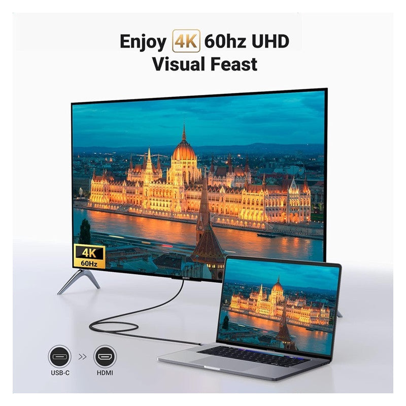 КАБЕЛ USB-C/HDMI 4K UHD ПЛЕТЕН С ДЪЛЖИНА 1.5m MM142 UGREEN